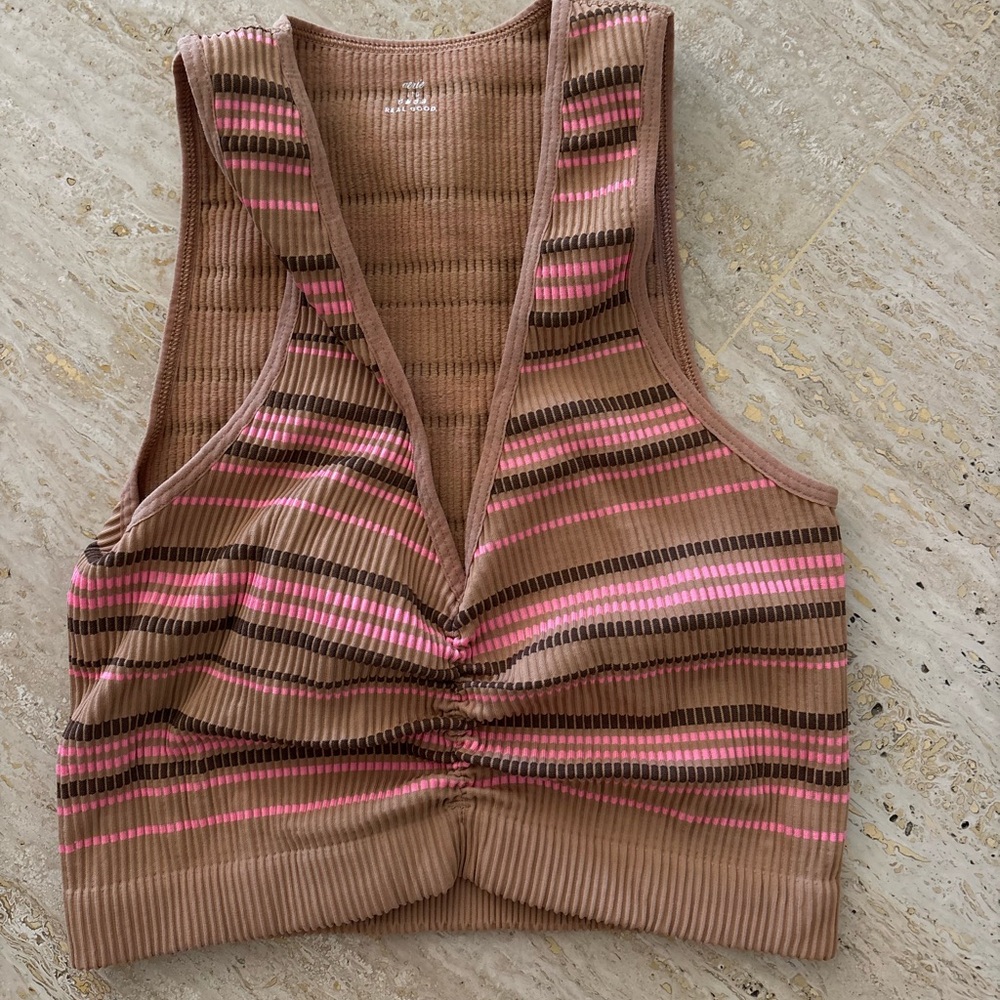 Aerie Ribbed Top with Brown and Pink Stripes